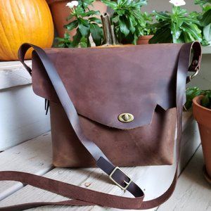 Brown Leather Natural Edge Crossbody Handbag